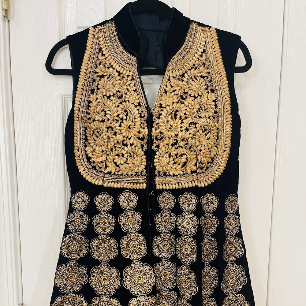 Long Gown with Golden Lehnga skirt and Gold Dupatta